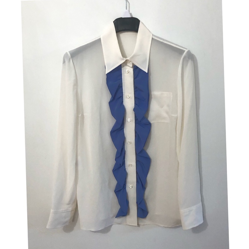 Authenticated Prada Silk Blouse Button Up Top Collar Long Sleeve Blouse 40 COA